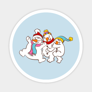 Three happy snowman for winter and Christmas Magnet